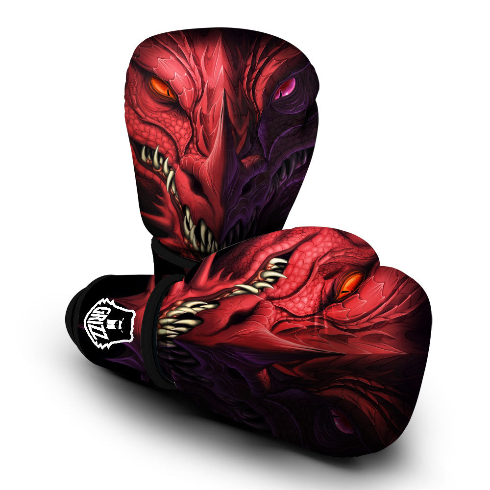 Head Red Dragon Print Boxing Gloves-grizzshop