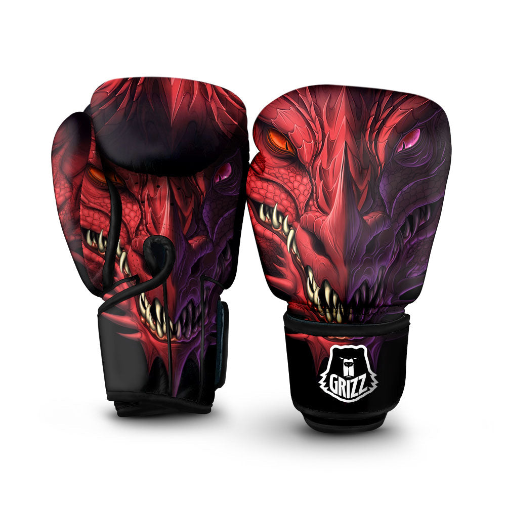 Head Red Dragon Print Boxing Gloves-grizzshop