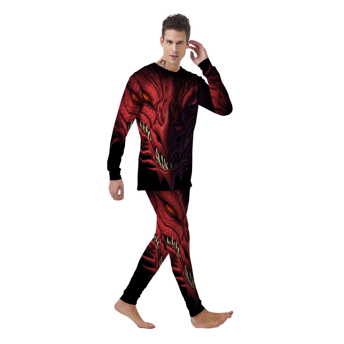 Head Red Dragon Print Men's Pajamas-grizzshop