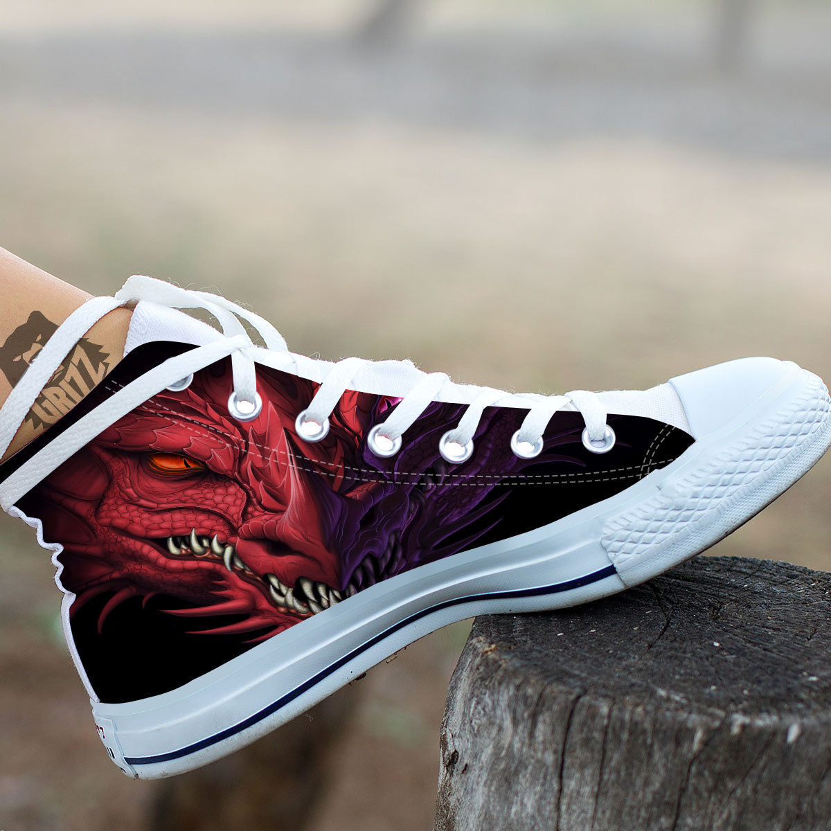 Head Red Dragon Print White High Top Shoes-grizzshop