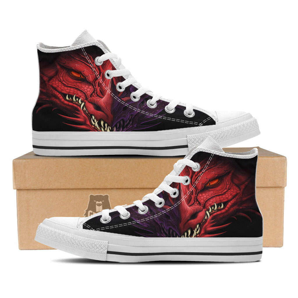 Head Red Dragon Print White High Top Shoes-grizzshop