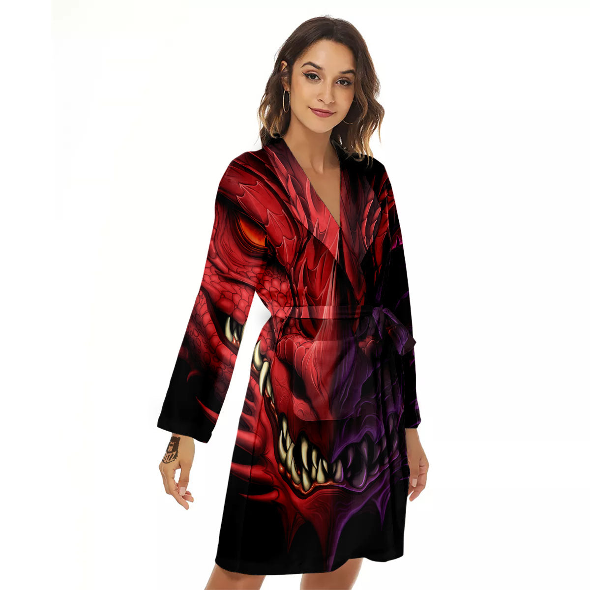 Head Red Dragon Print Women's Robe-grizzshop