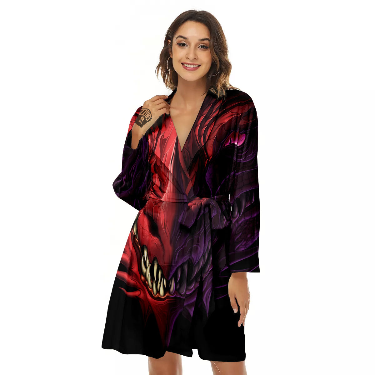 Head Red Dragon Print Women's Robe-grizzshop