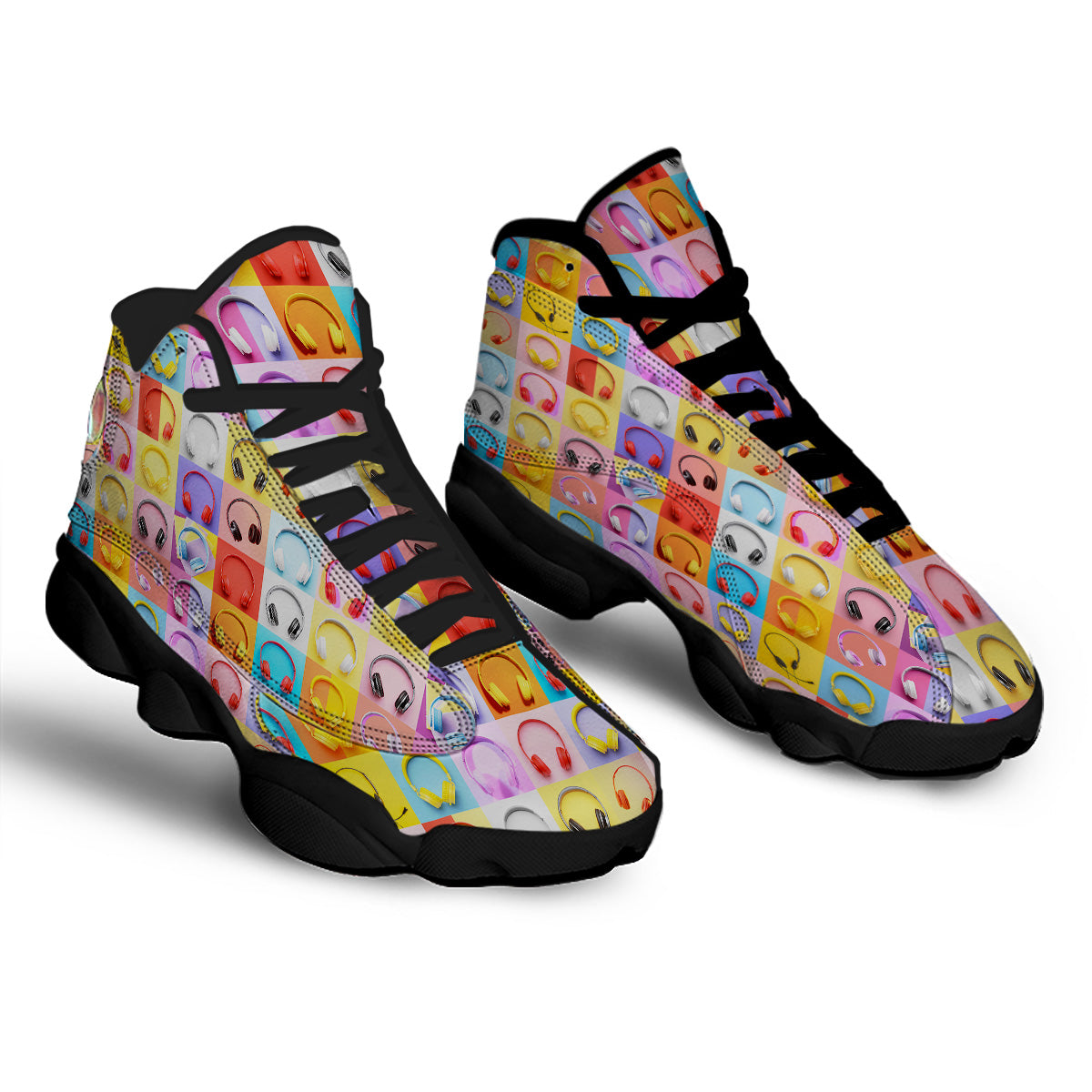 Headphones Pastel Print Pattern Black Basketball Shoes-grizzshop