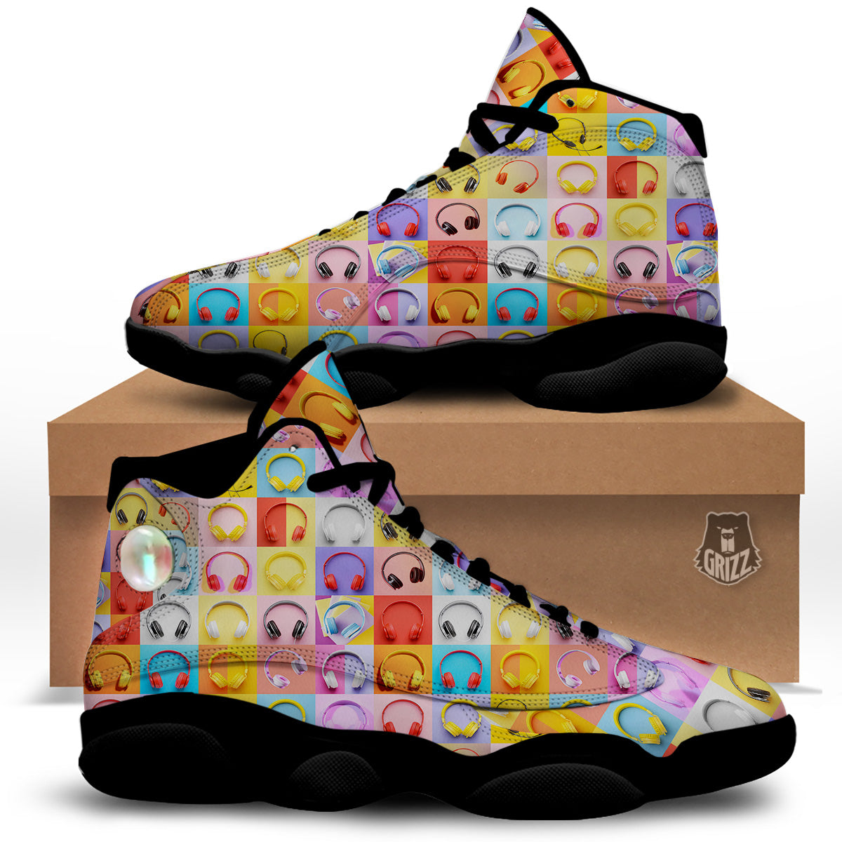 Headphones Pastel Print Pattern Black Basketball Shoes-grizzshop