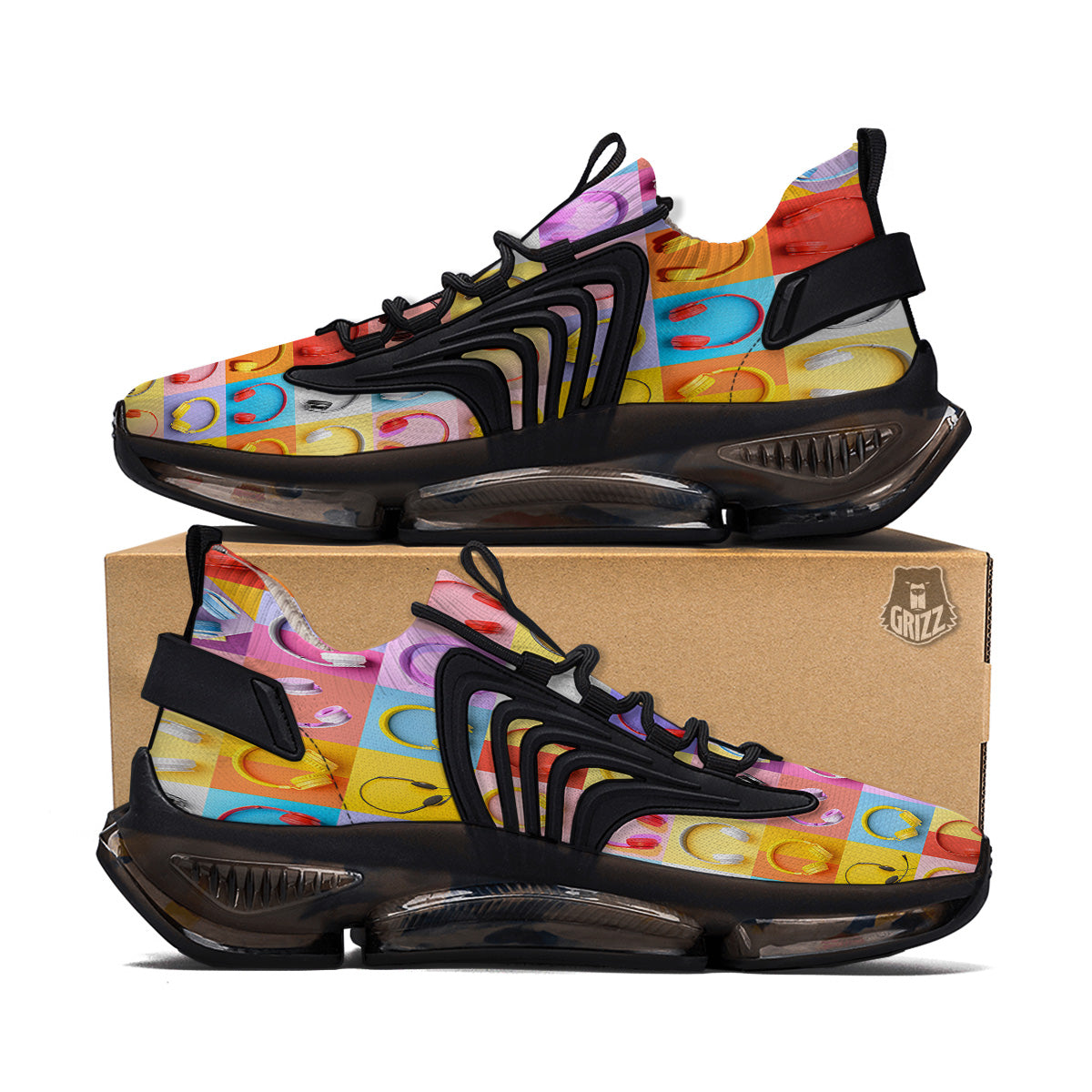 Headphones Pastel Print Pattern Black Gym Shoes-grizzshop