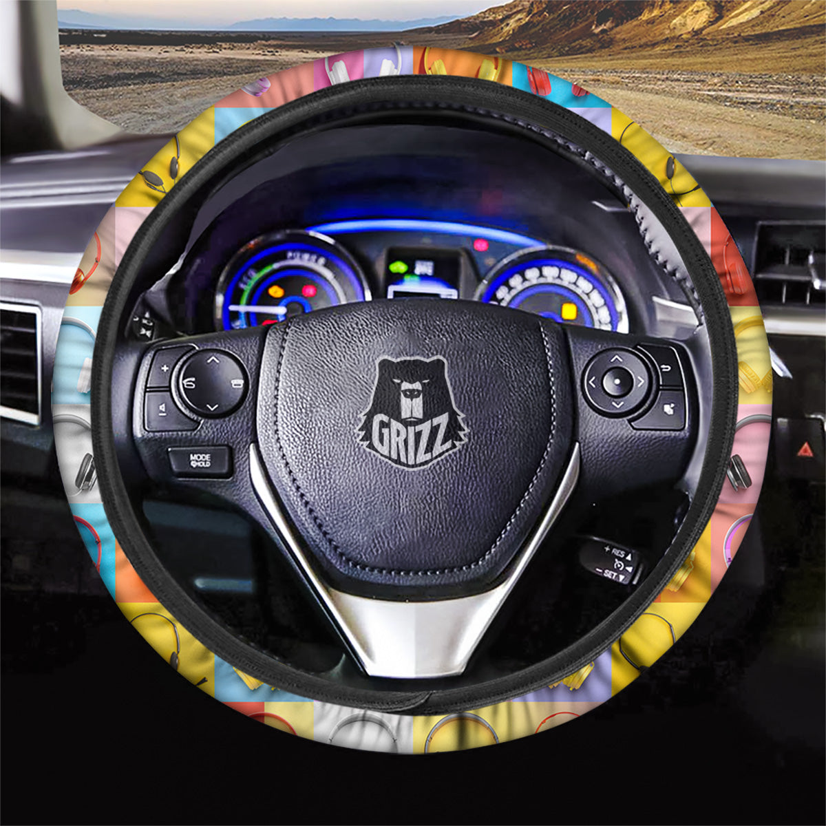 Headphones Pastel Print Pattern Car Steering Wheel Cover-grizzshop