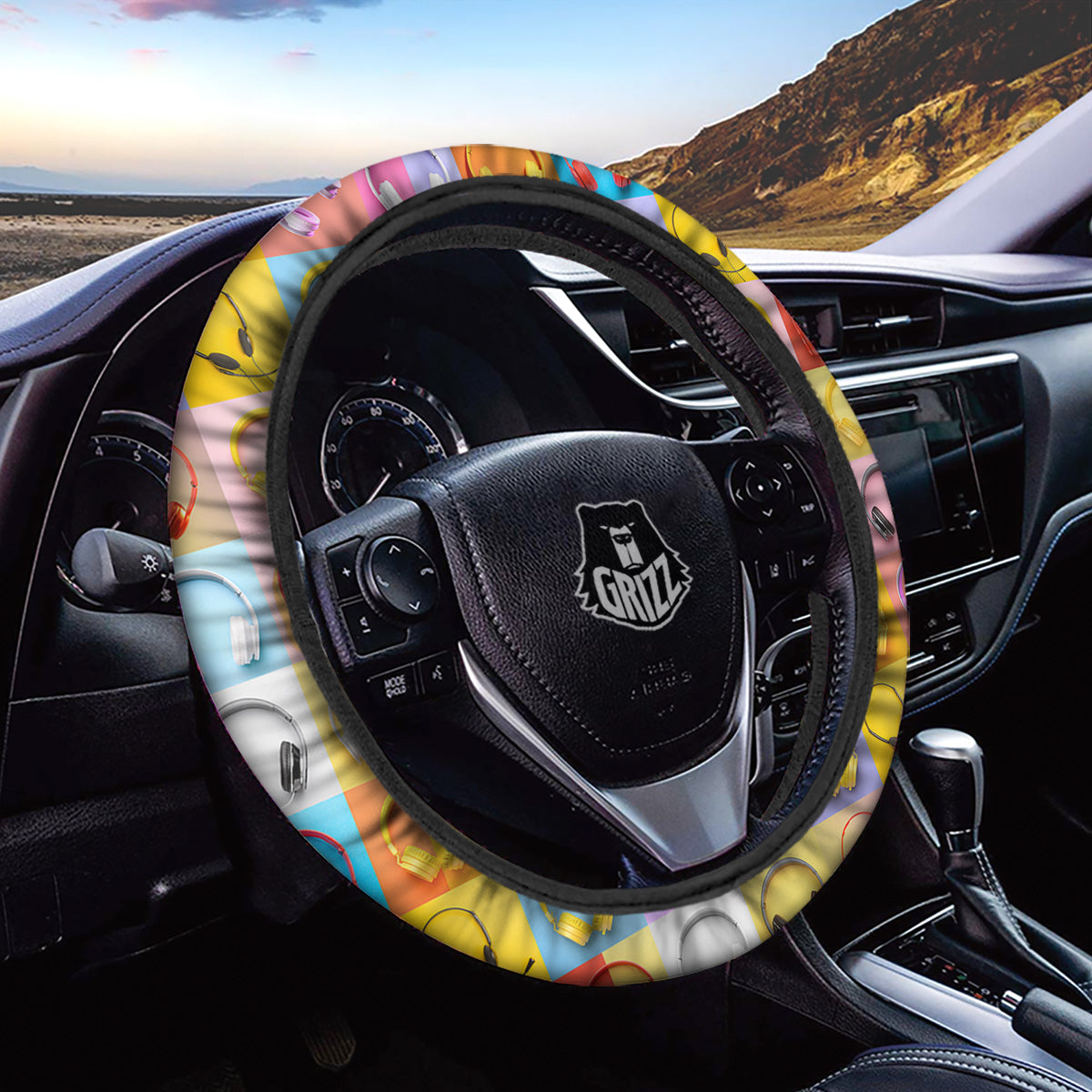 Headphones Pastel Print Pattern Car Steering Wheel Cover-grizzshop