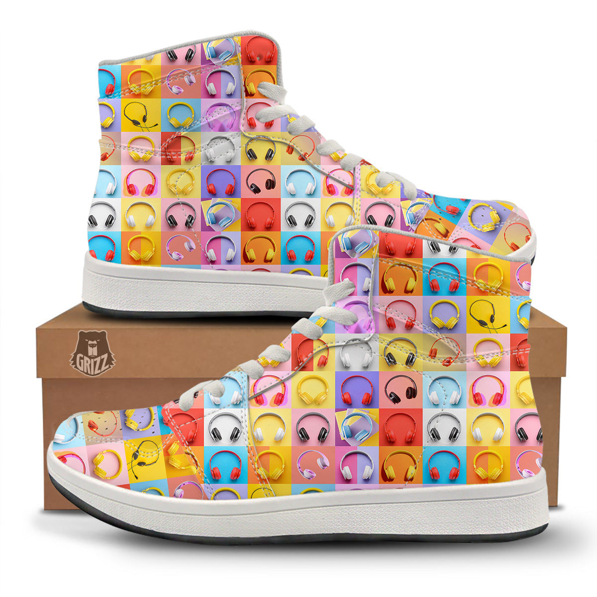 Headphones Pastel Print Pattern High Top Sneakers-grizzshop