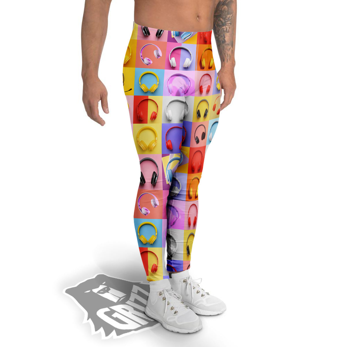 Headphones Pastel Print Pattern Men's Leggings-grizzshop