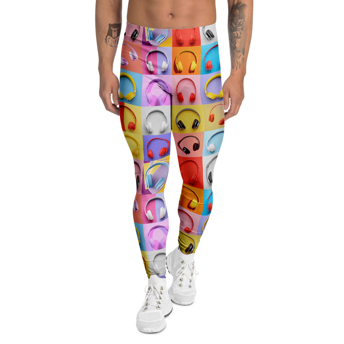 Headphones Pastel Print Pattern Men's Leggings-grizzshop