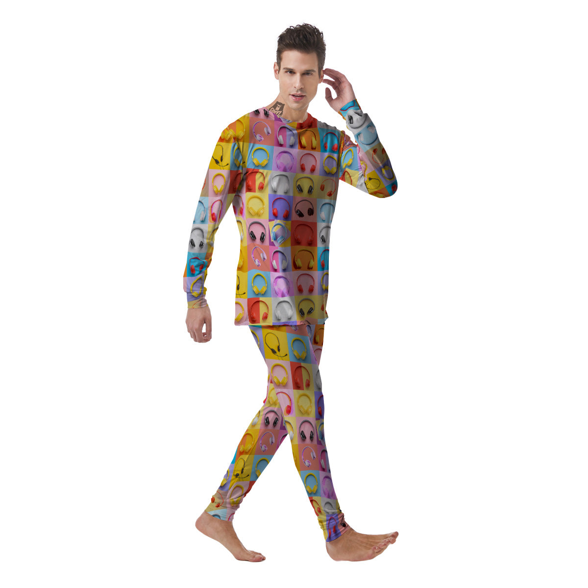 Headphones Pastel Print Pattern Men's Pajamas-grizzshop