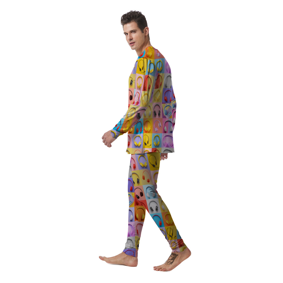 Headphones Pastel Print Pattern Men's Pajamas-grizzshop