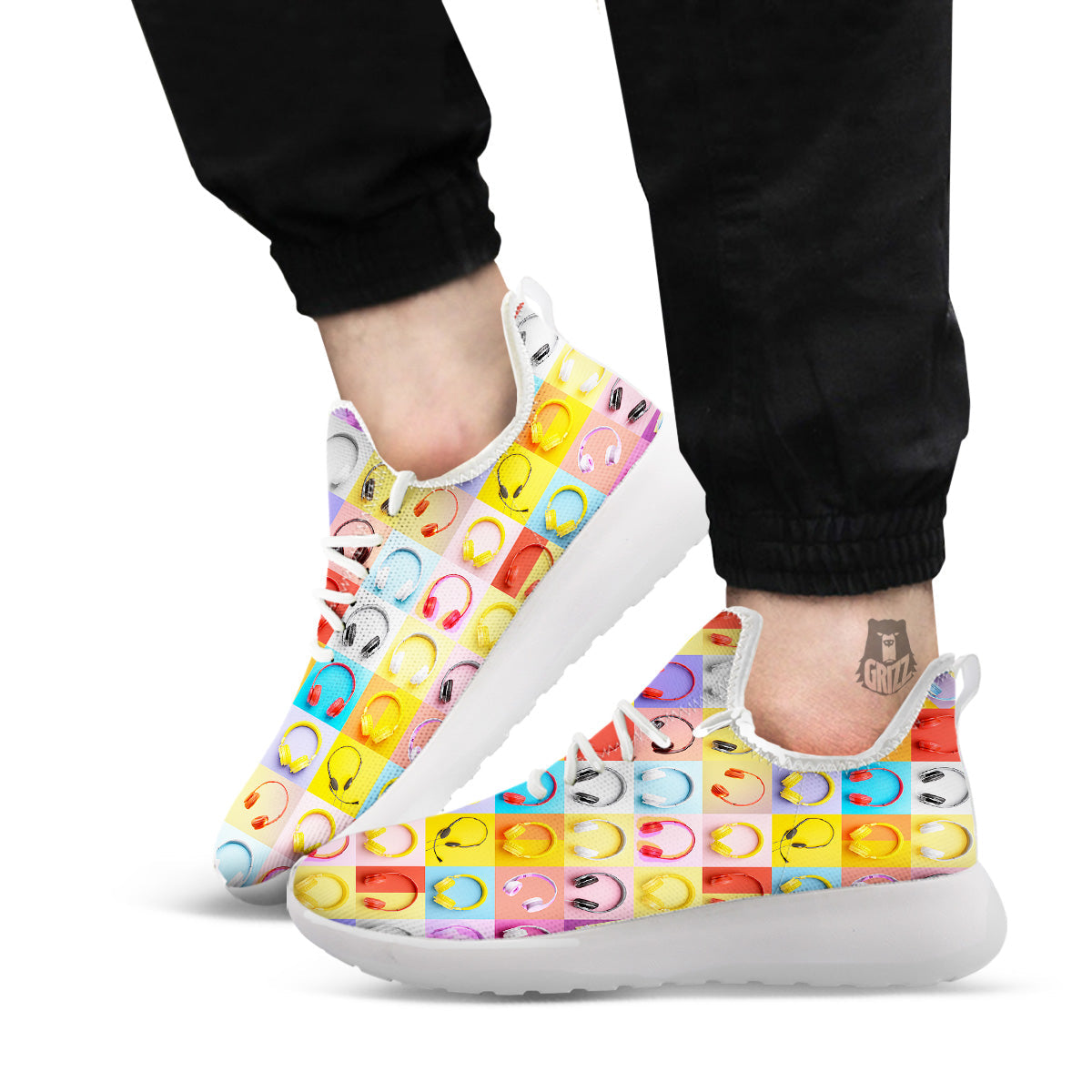 Headphones Pastel Print Pattern White Athletic Shoes-grizzshop