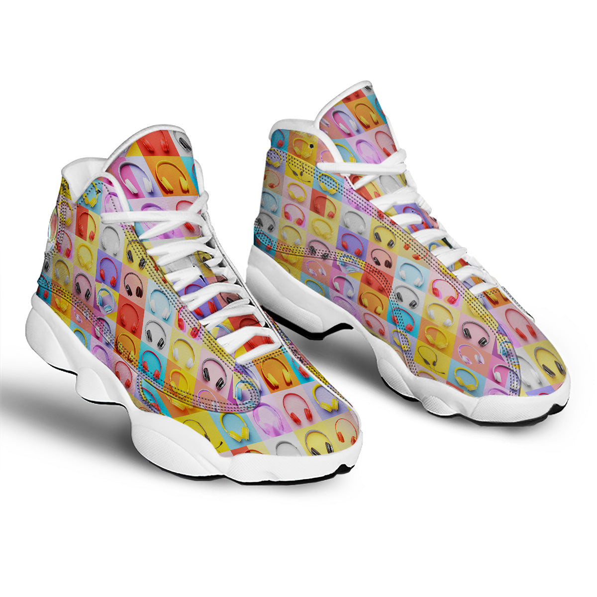 Headphones Pastel Print Pattern White Basketball Shoes-grizzshop