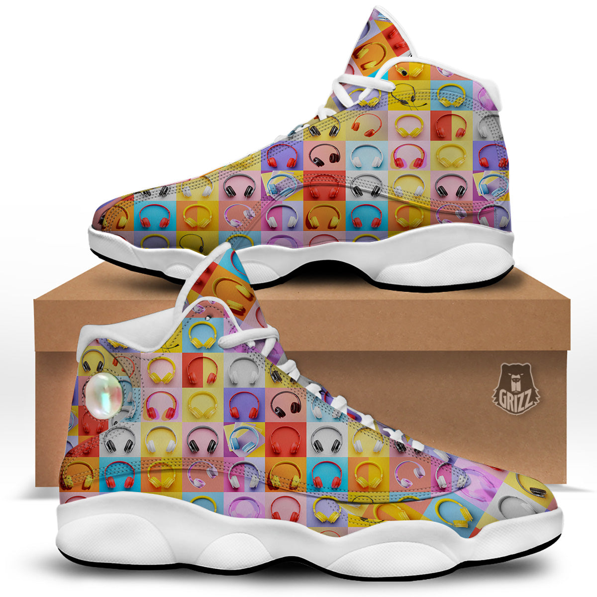 Headphones Pastel Print Pattern White Basketball Shoes-grizzshop