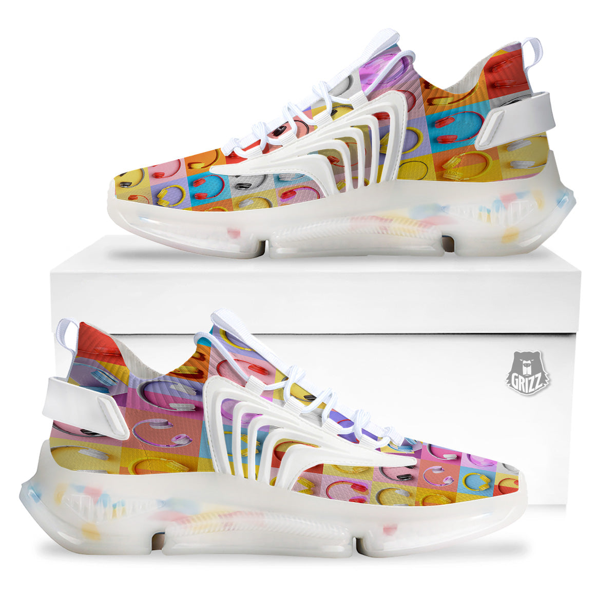 Headphones Pastel Print Pattern White Gym Shoes-grizzshop