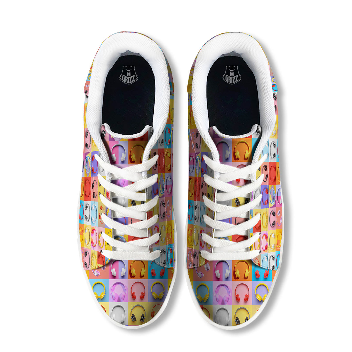 Headphones Pastel Print Pattern White Low Top Sneakers-grizzshop