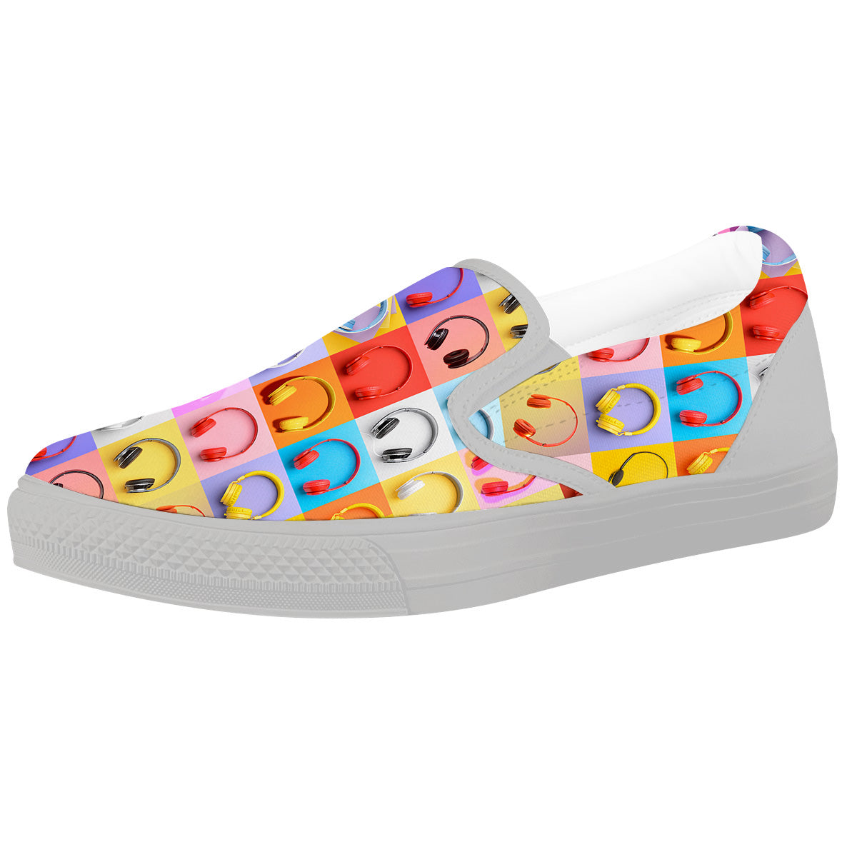 Headphones Pastel Print Pattern White Slip On Shoes-grizzshop
