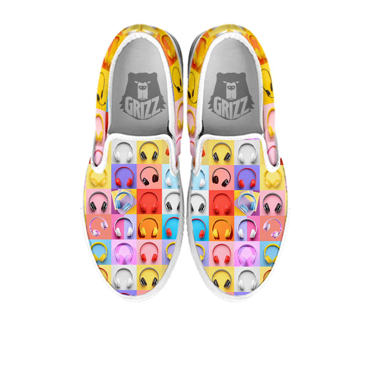 Headphones Pastel Print Pattern White Slip On Shoes-grizzshop