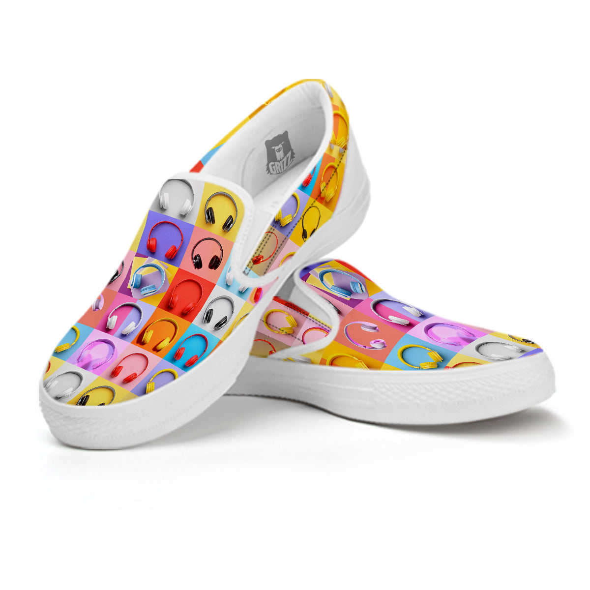 Headphones Pastel Print Pattern White Slip On Shoes-grizzshop