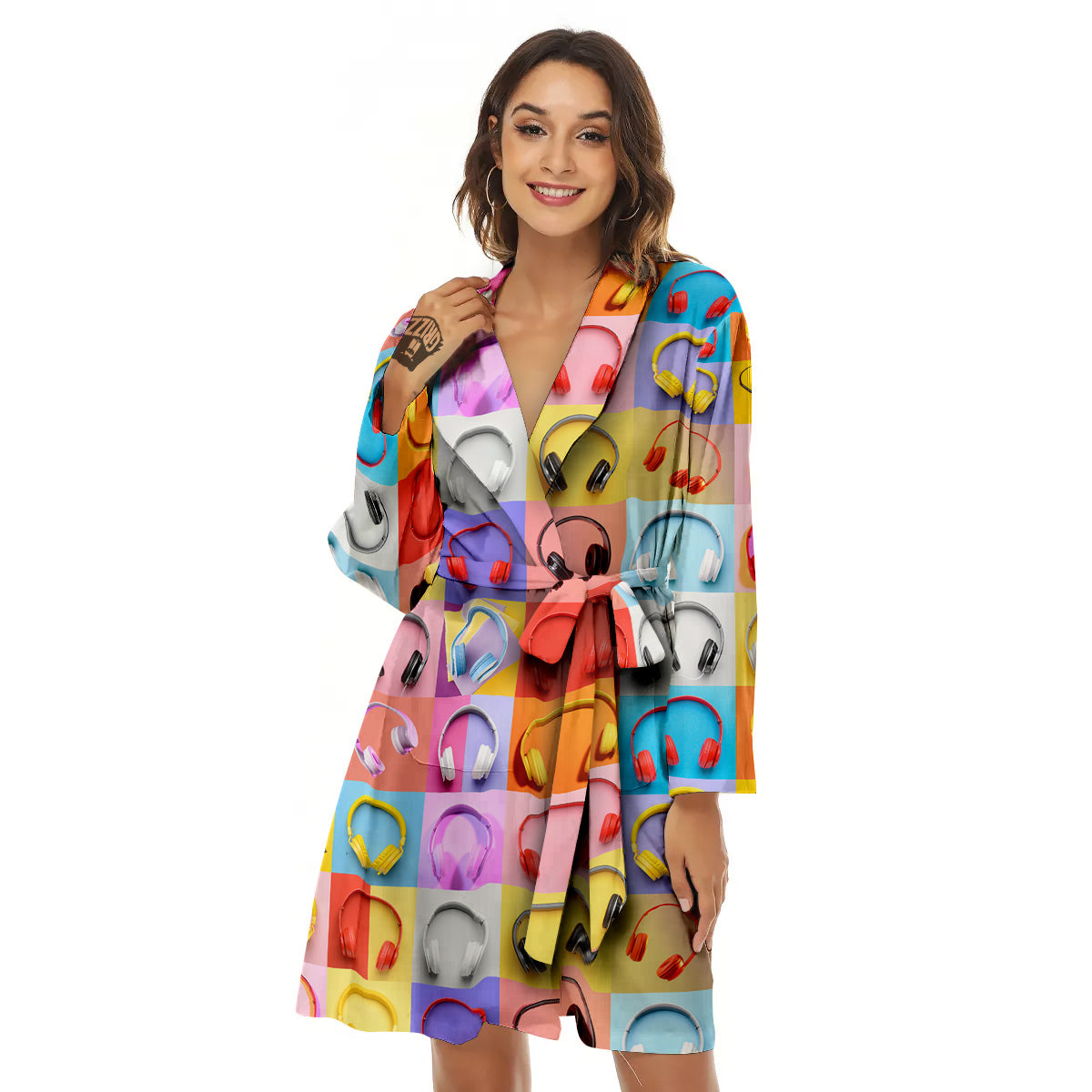 Headphones Pastel Print Pattern Women's Robe-grizzshop