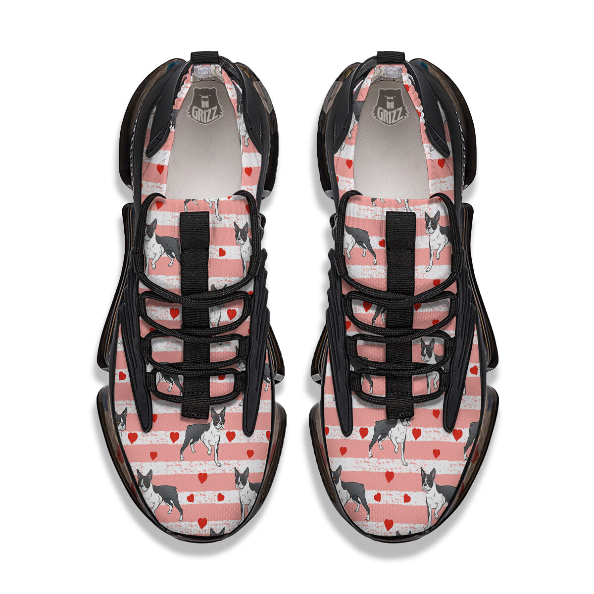 Heart And Boston Terrier Print Pattern Black Gym Shoes-grizzshop