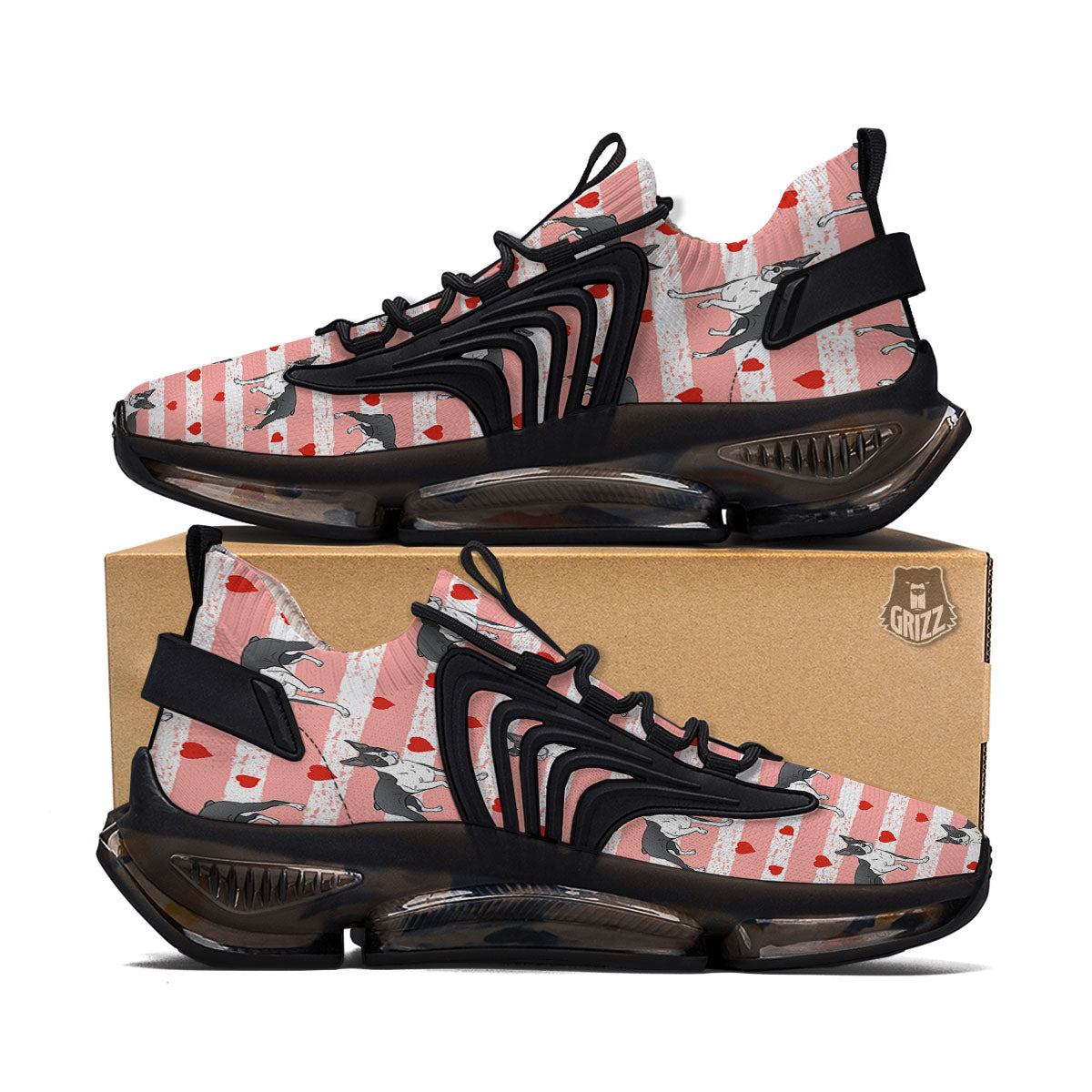 Heart And Boston Terrier Print Pattern Black Gym Shoes-grizzshop