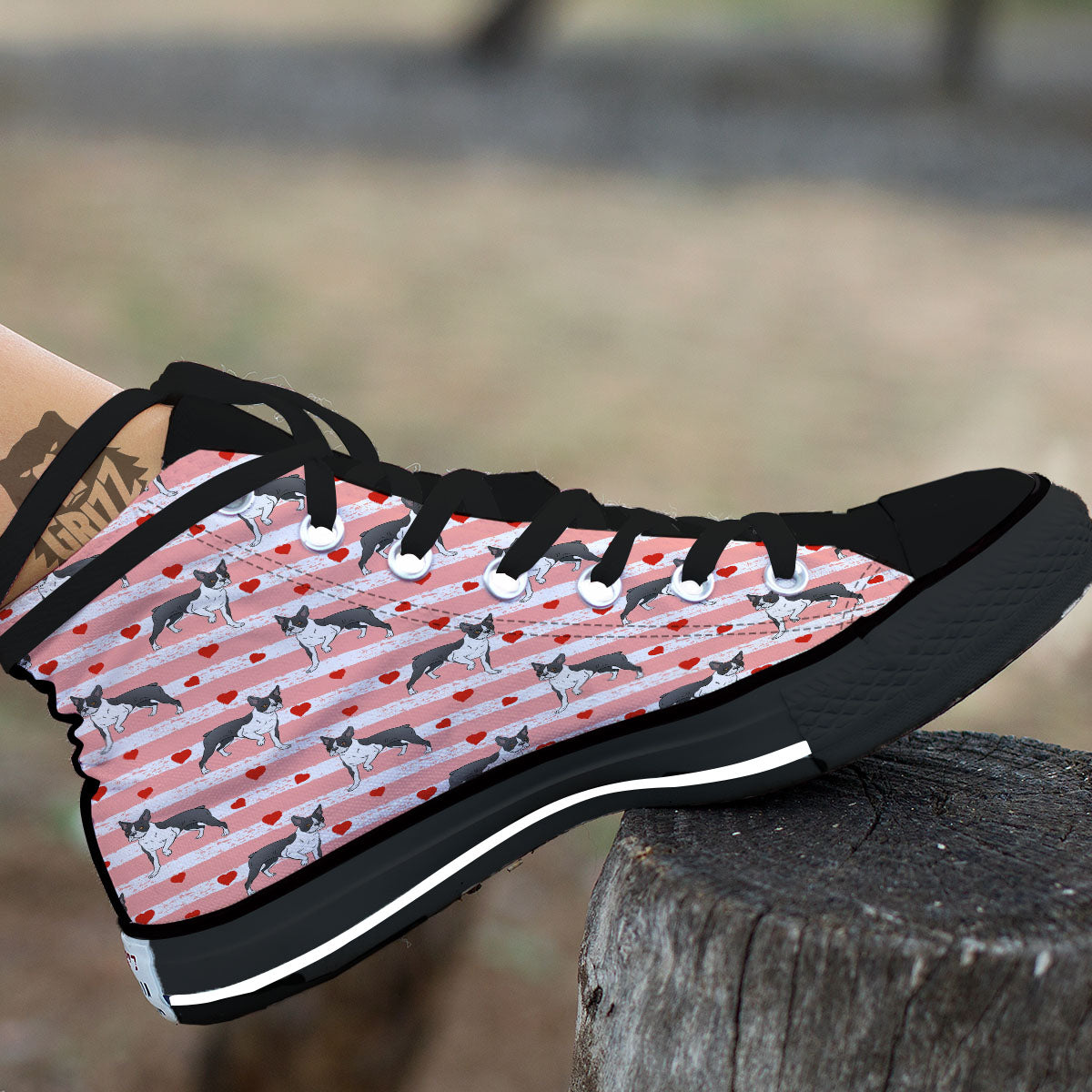 Heart And Boston Terrier Print Pattern Black High Top Shoes-grizzshop
