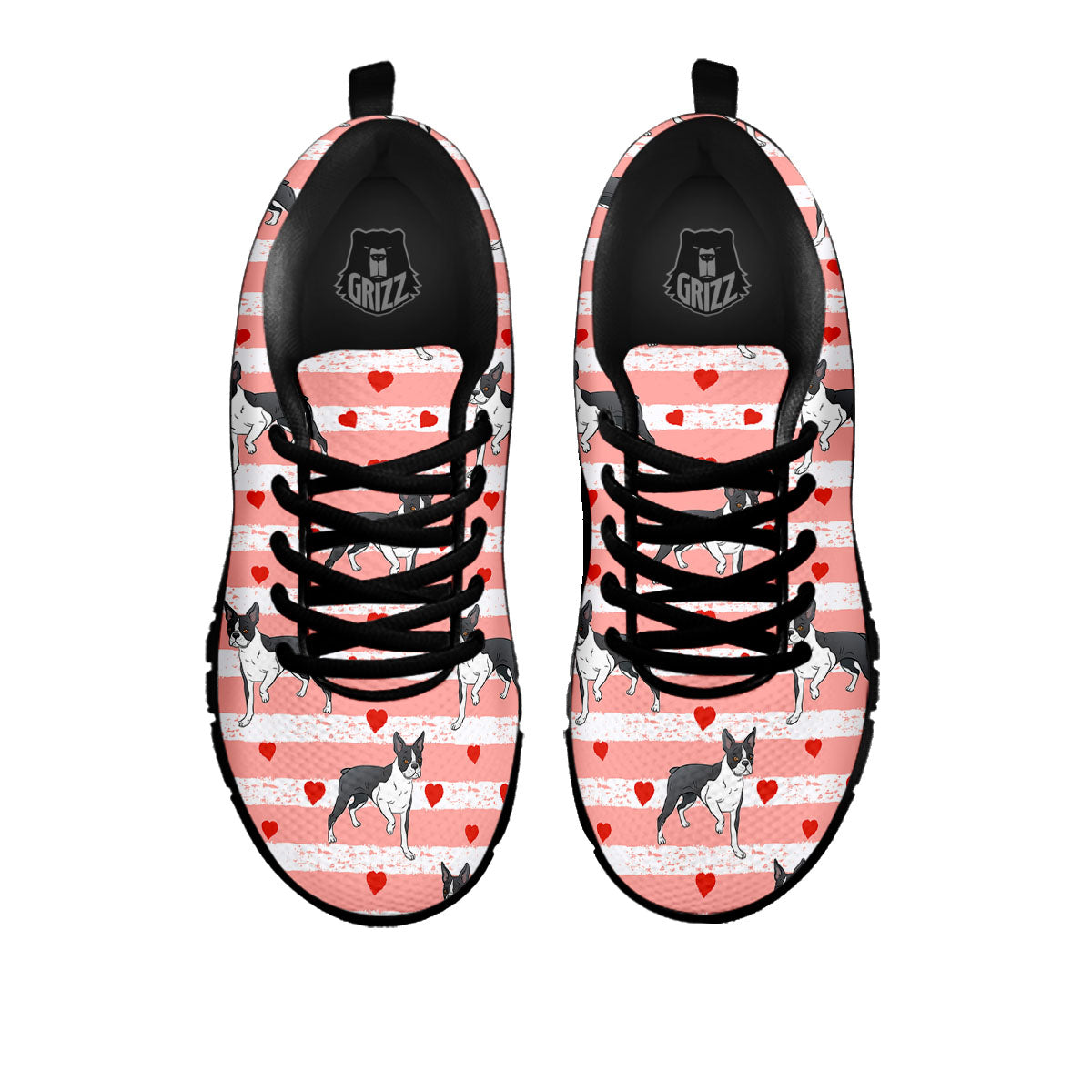 Heart And Boston Terrier Print Pattern Black Sneaker-grizzshop
