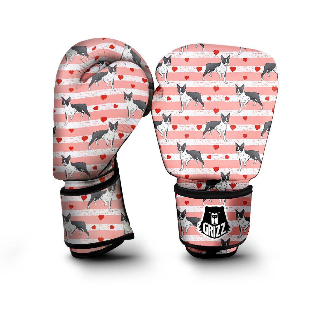 Heart And Boston Terrier Print Pattern Boxing Gloves-grizzshop