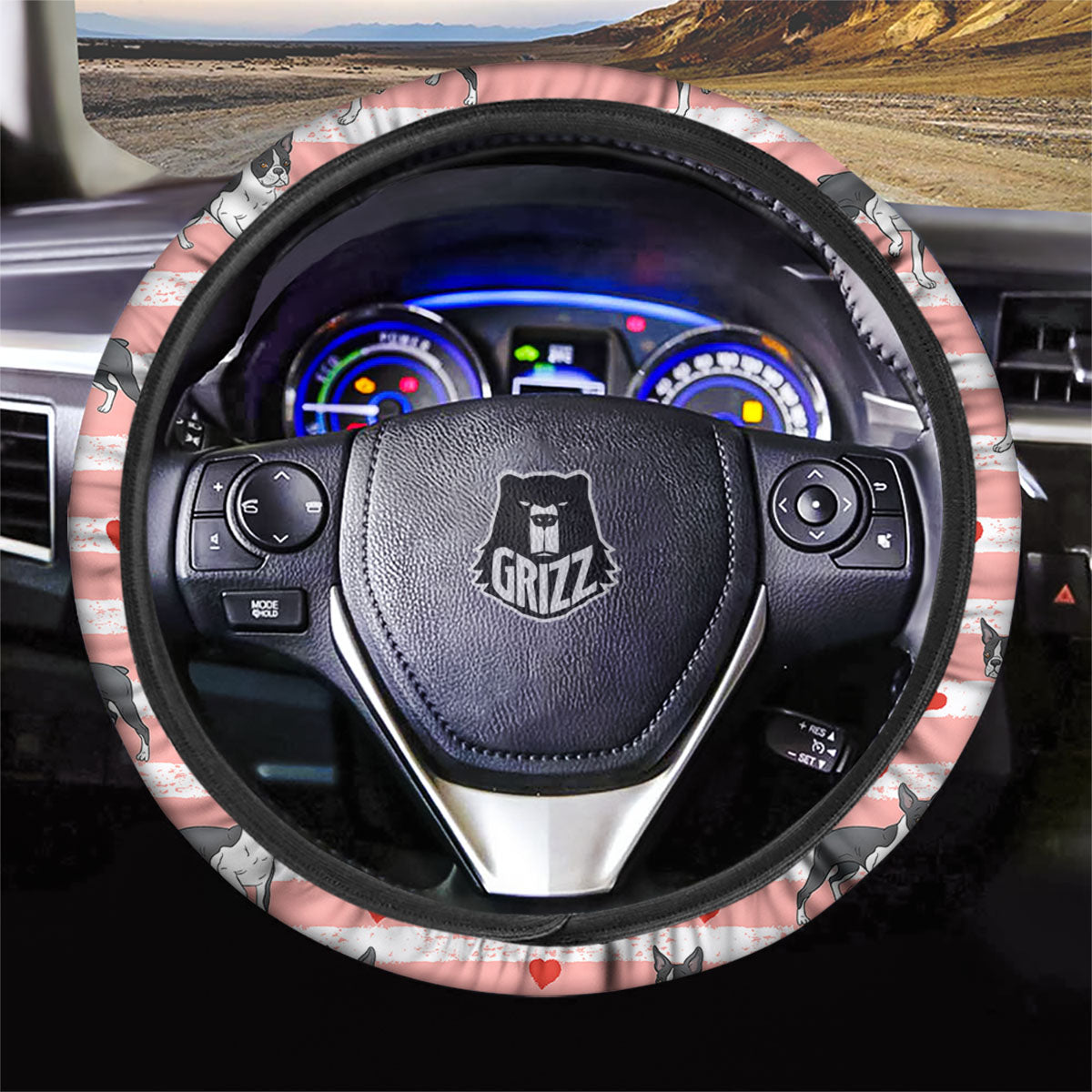 Heart And Boston Terrier Print Pattern Car Steering Wheel Cover-grizzshop