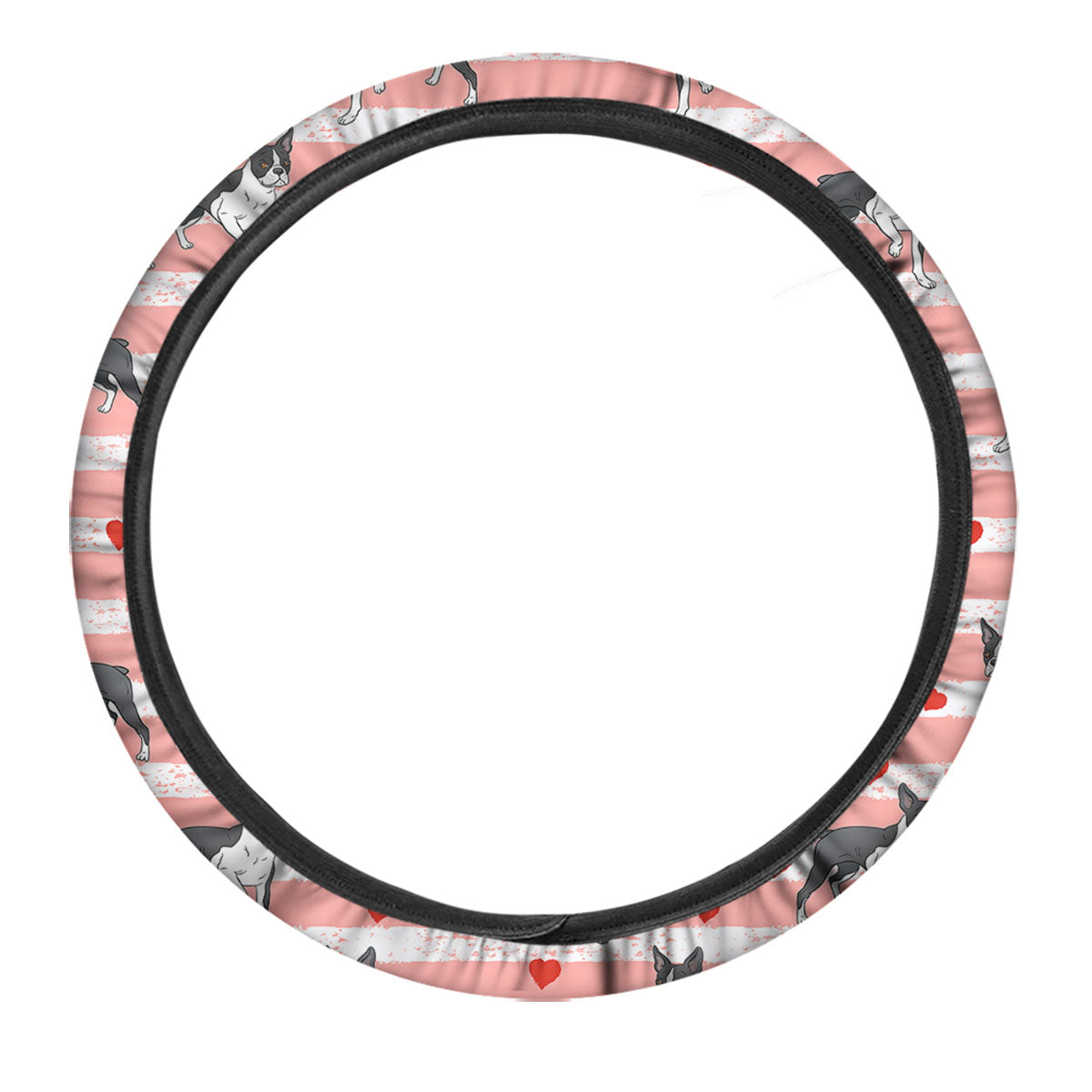 Heart And Boston Terrier Print Pattern Car Steering Wheel Cover-grizzshop