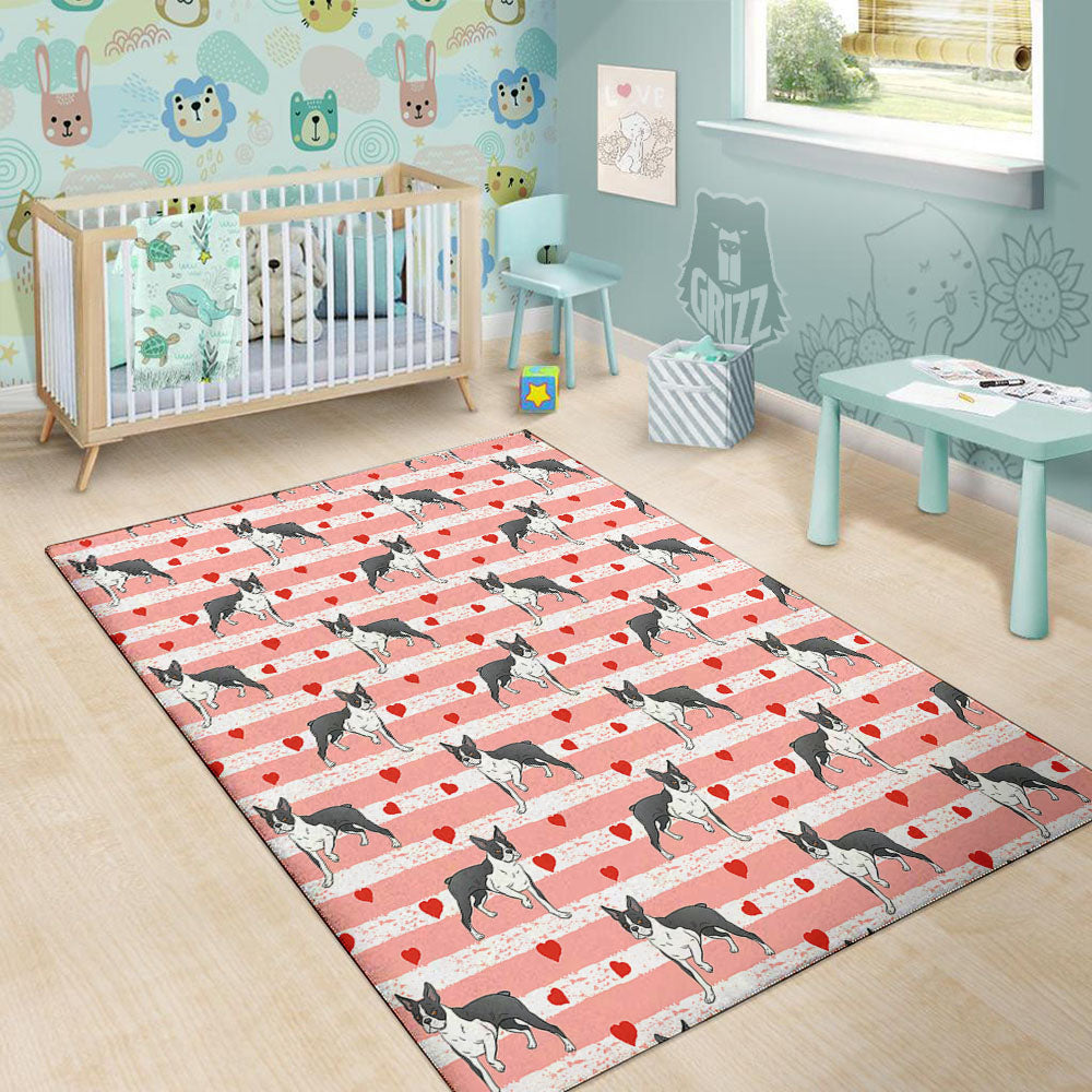 Heart And Boston Terrier Print Pattern Floor Mat-grizzshop