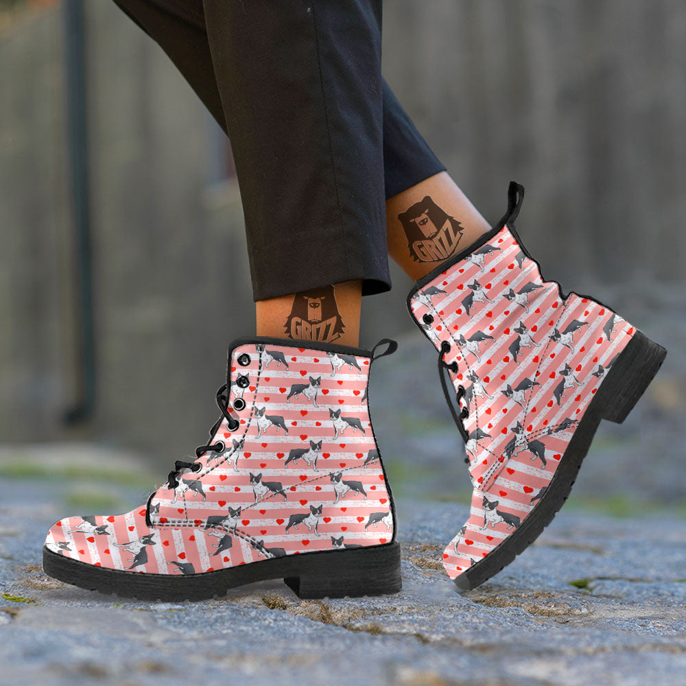 Heart And Boston Terrier Print Pattern Leather Boots-grizzshop