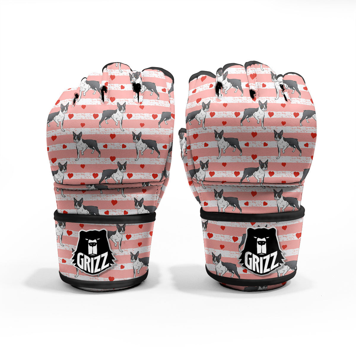 Heart And Boston Terrier Print Pattern MMA Gloves-grizzshop