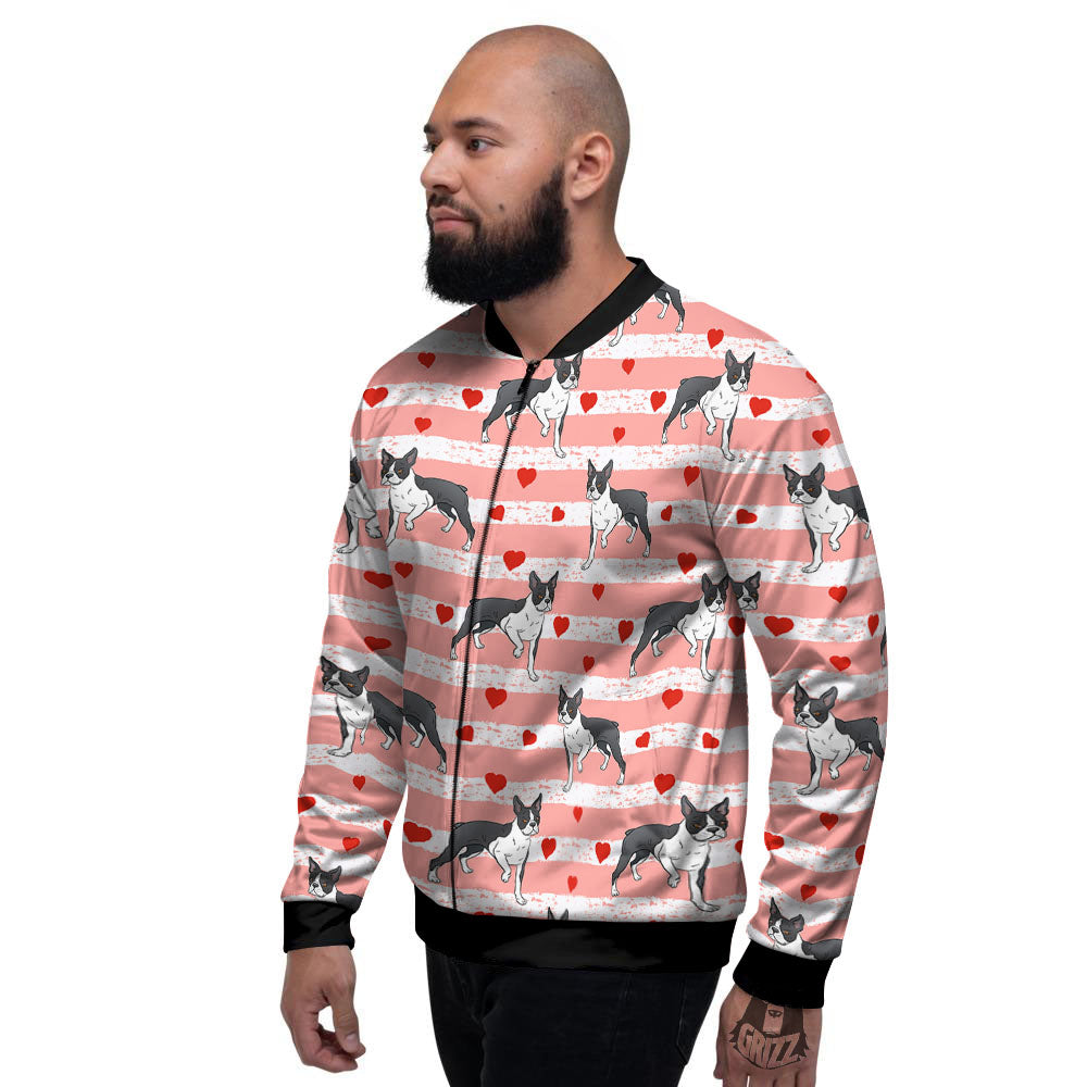 Heart And Boston Terrier Print Pattern Men's Bomber Jacket-grizzshop