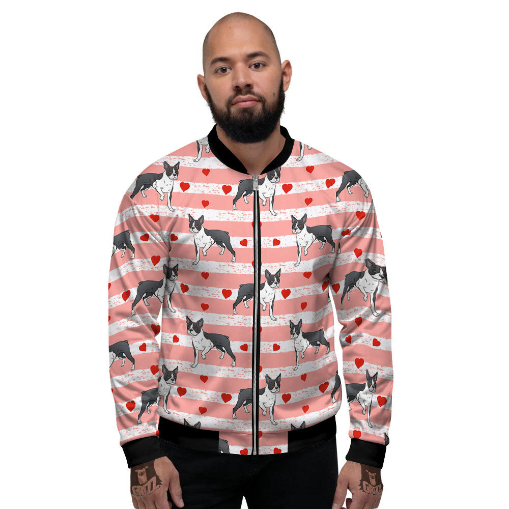 Heart And Boston Terrier Print Pattern Men's Bomber Jacket-grizzshop