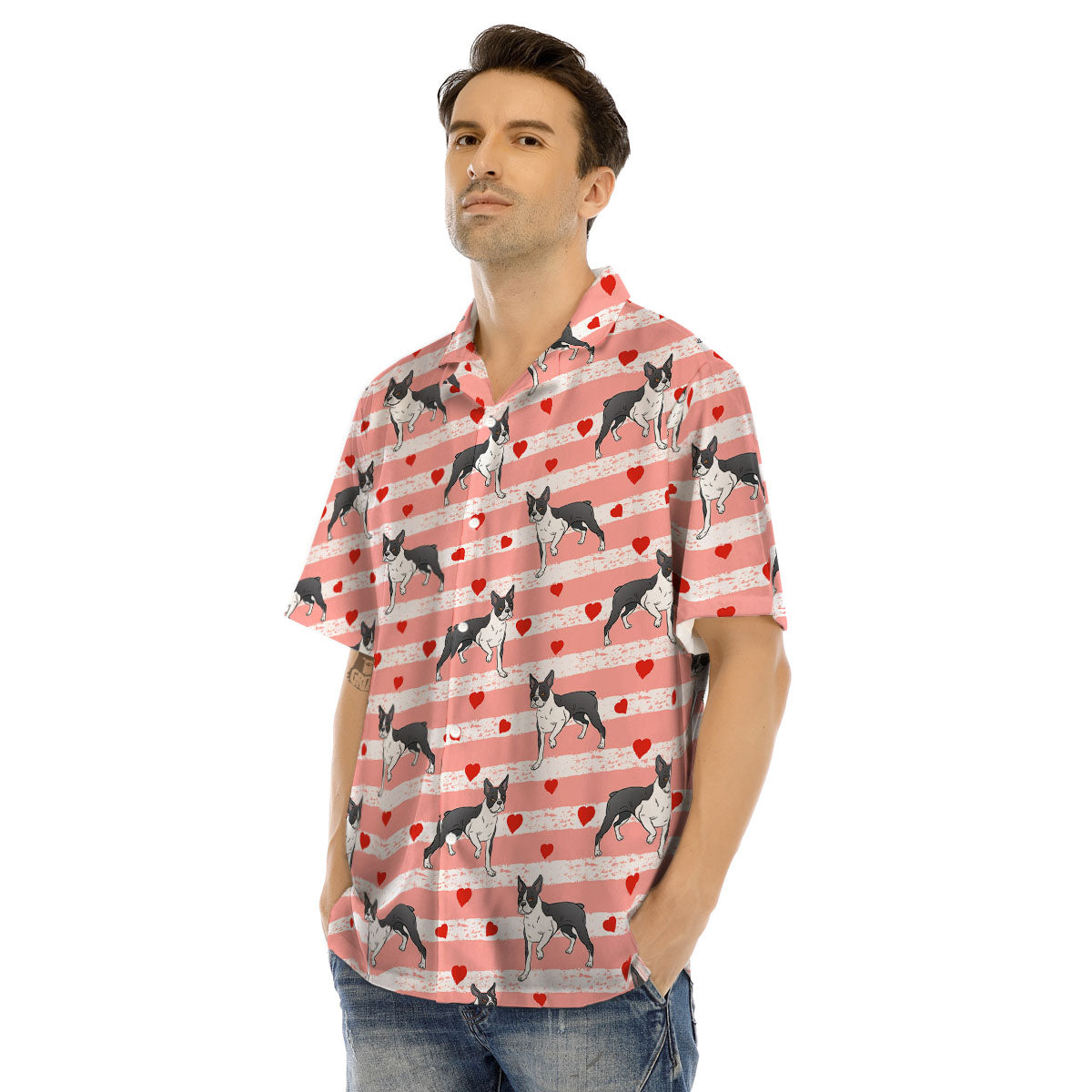 Heart And Boston Terrier Print Pattern Men's Hawaiian Shirt-grizzshop
