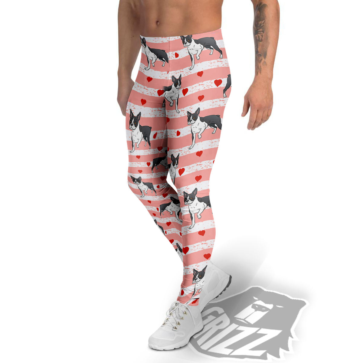 Heart And Boston Terrier Print Pattern Men's Leggings-grizzshop