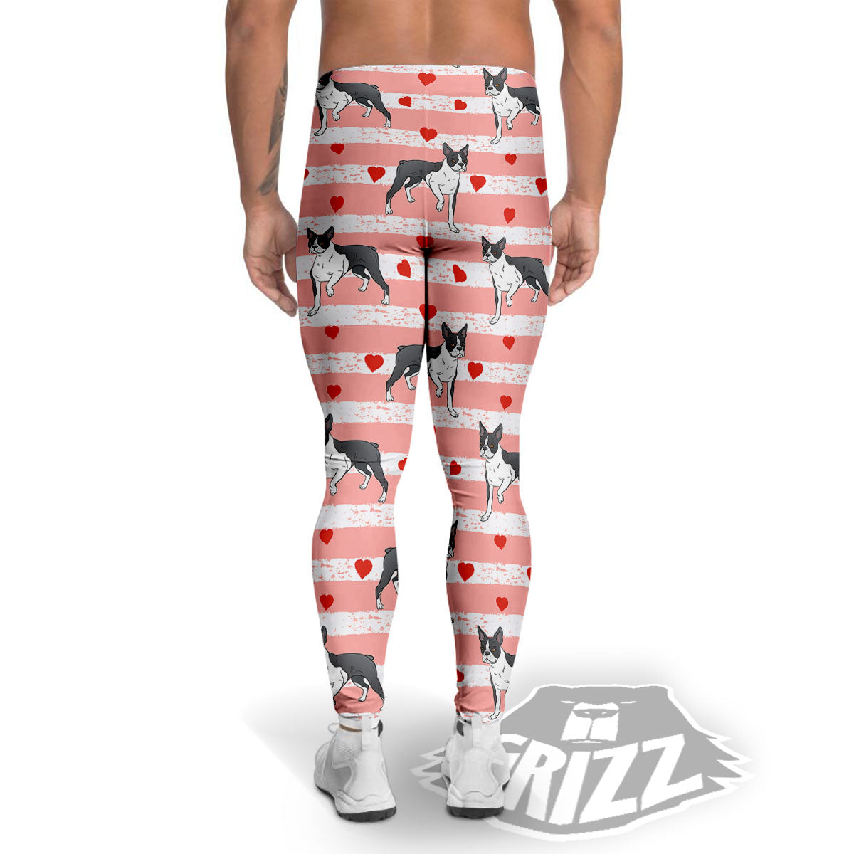 Heart And Boston Terrier Print Pattern Men's Leggings-grizzshop