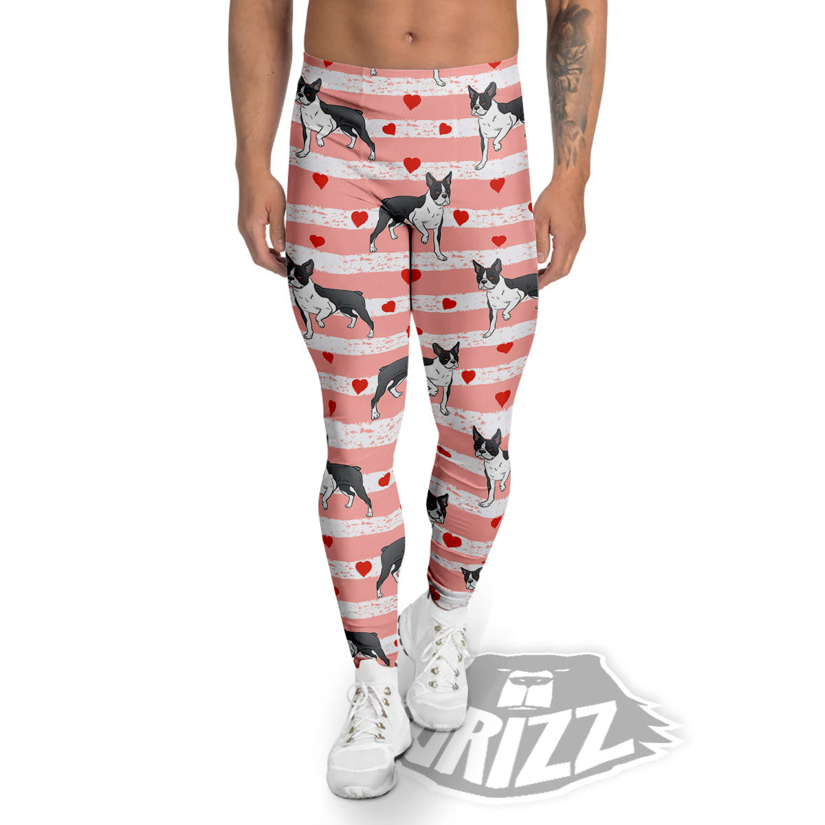 Heart And Boston Terrier Print Pattern Men's Leggings-grizzshop