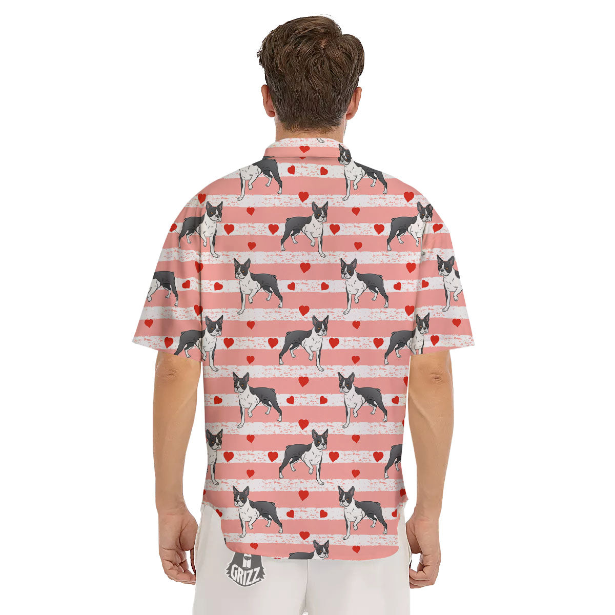 Heart And Boston Terrier Print Pattern Men's Short Sleeve Shirts-grizzshop