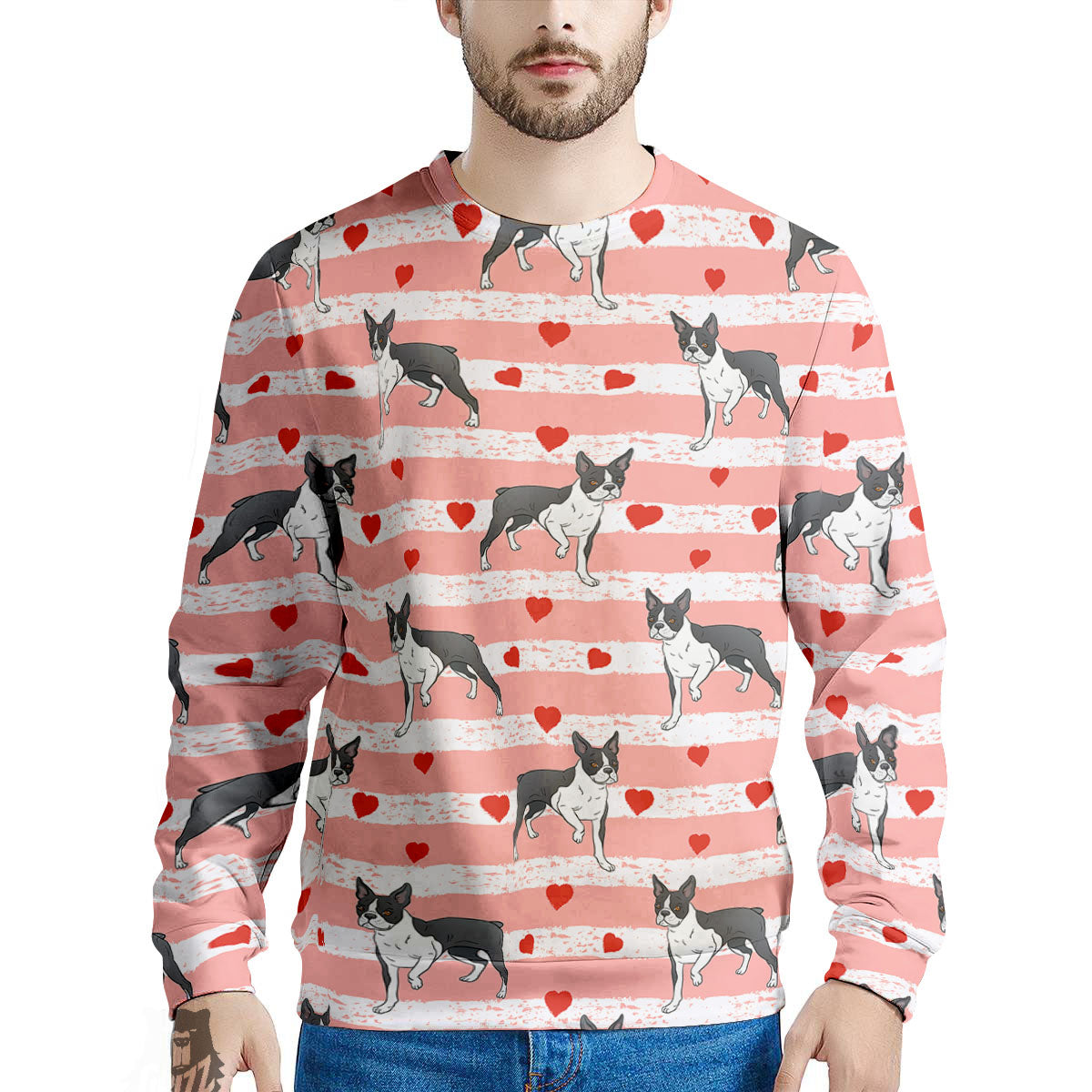 Heart And Boston Terrier Print Pattern Men's Sweatshirt-grizzshop