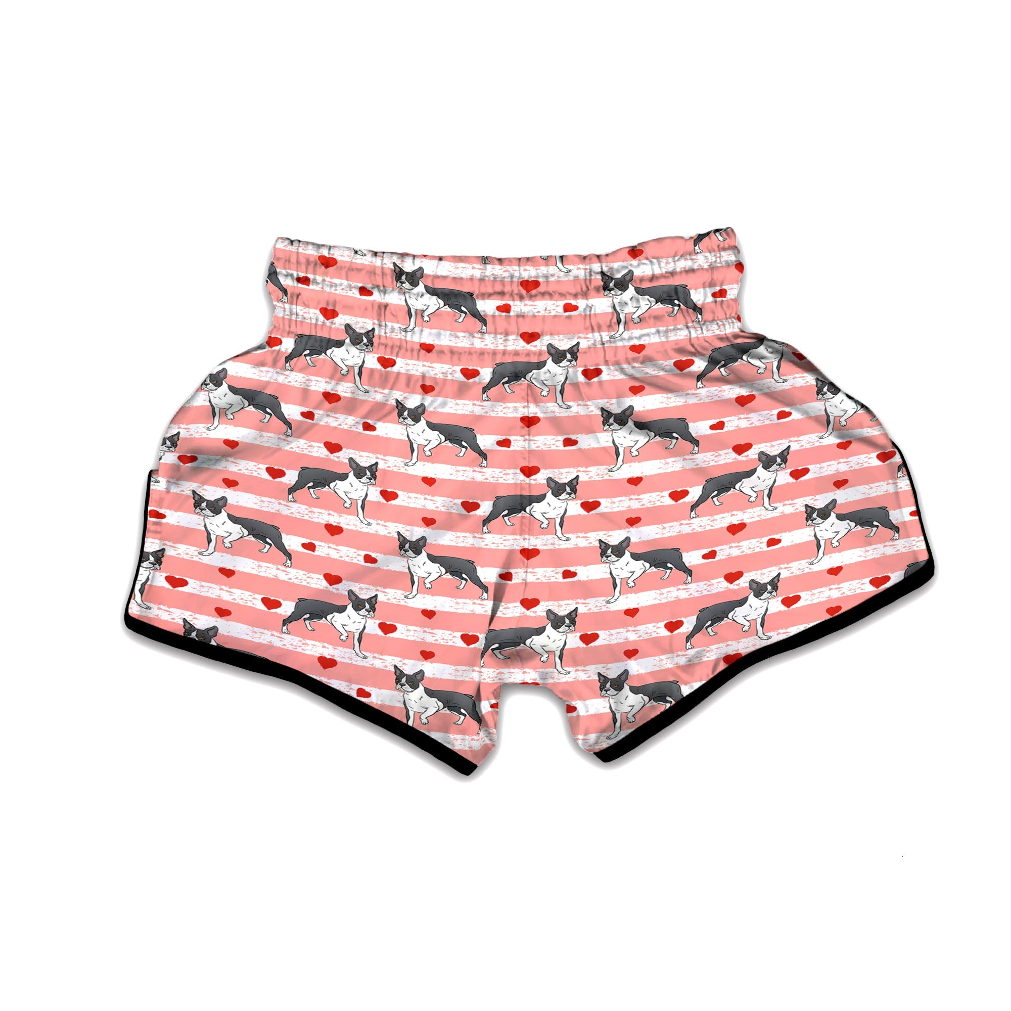 Heart And Boston Terrier Print Pattern Muay Thai Boxing Shorts-grizzshop