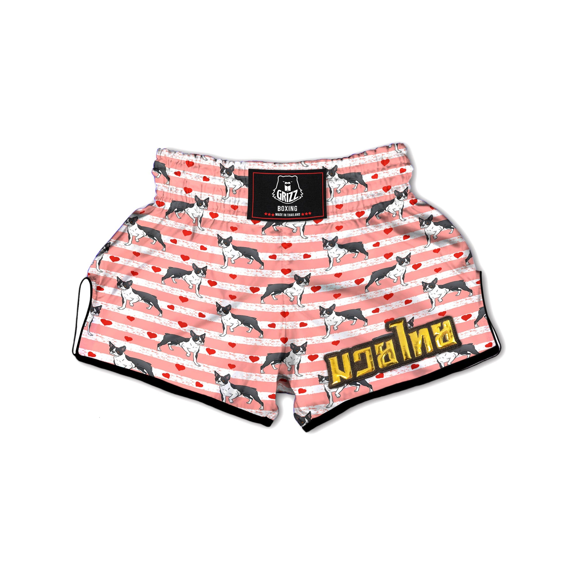 Heart And Boston Terrier Print Pattern Muay Thai Boxing Shorts-grizzshop