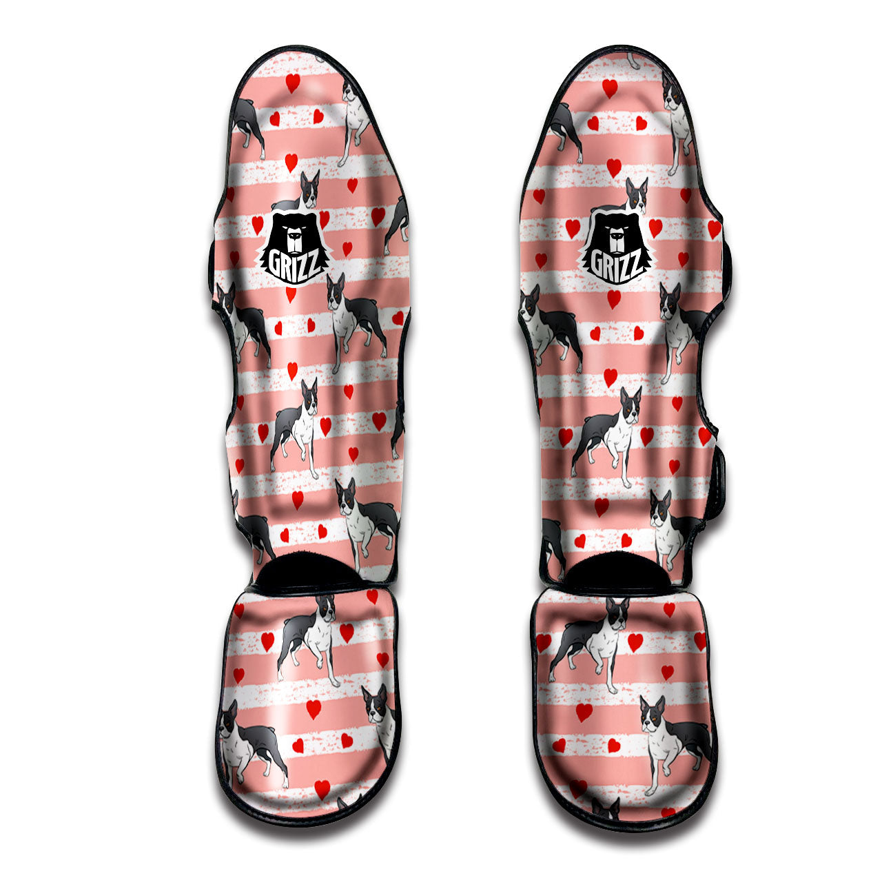 Heart And Boston Terrier Print Pattern Muay Thai Shin Guards-grizzshop