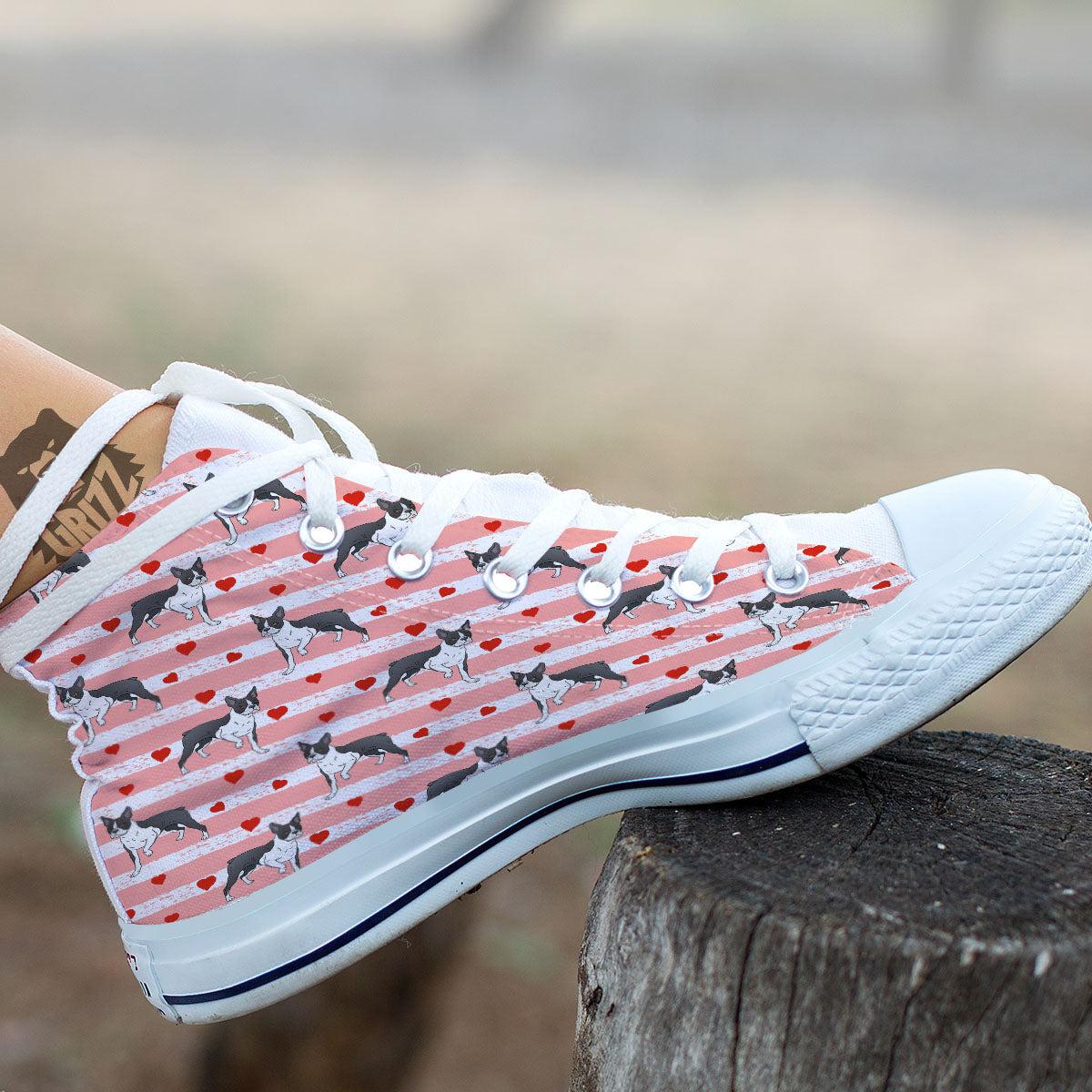 Heart And Boston Terrier Print Pattern White High Top Shoes-grizzshop