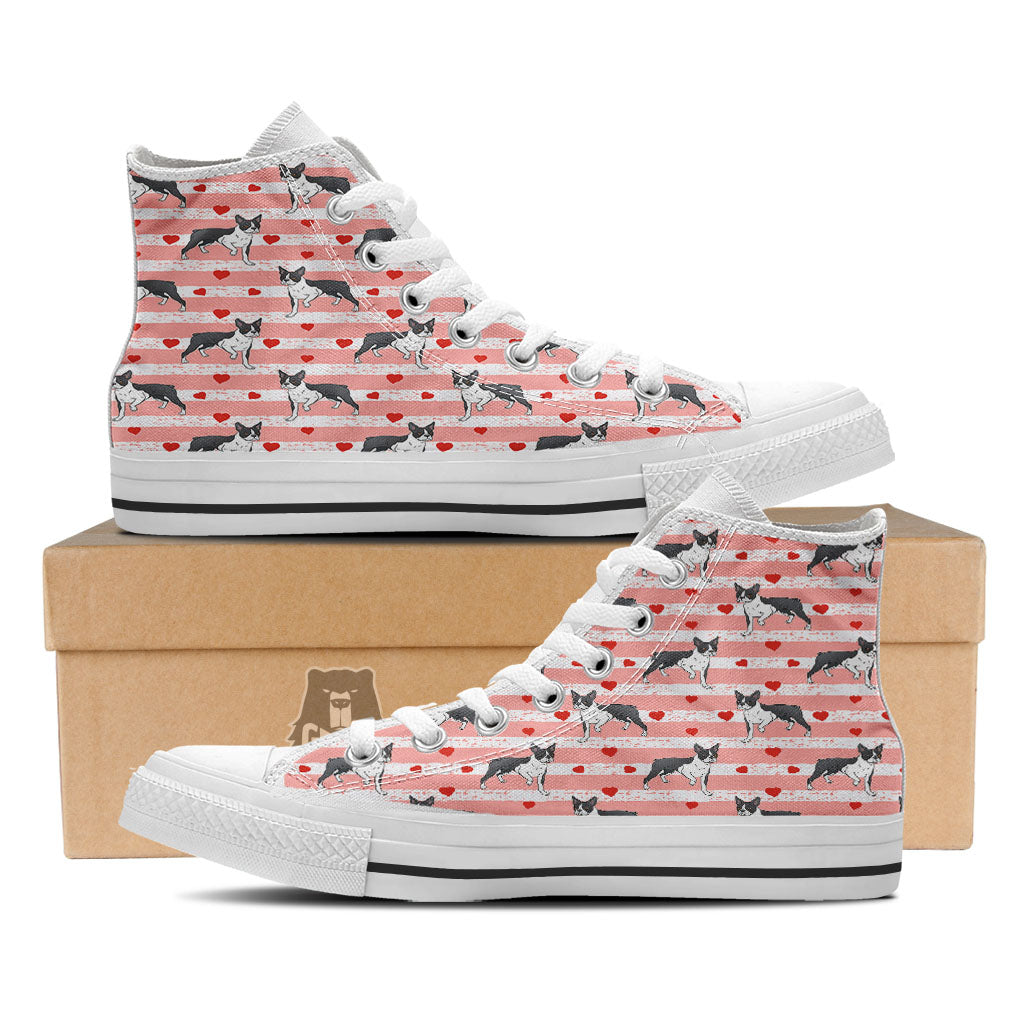 Heart And Boston Terrier Print Pattern White High Top Shoes-grizzshop