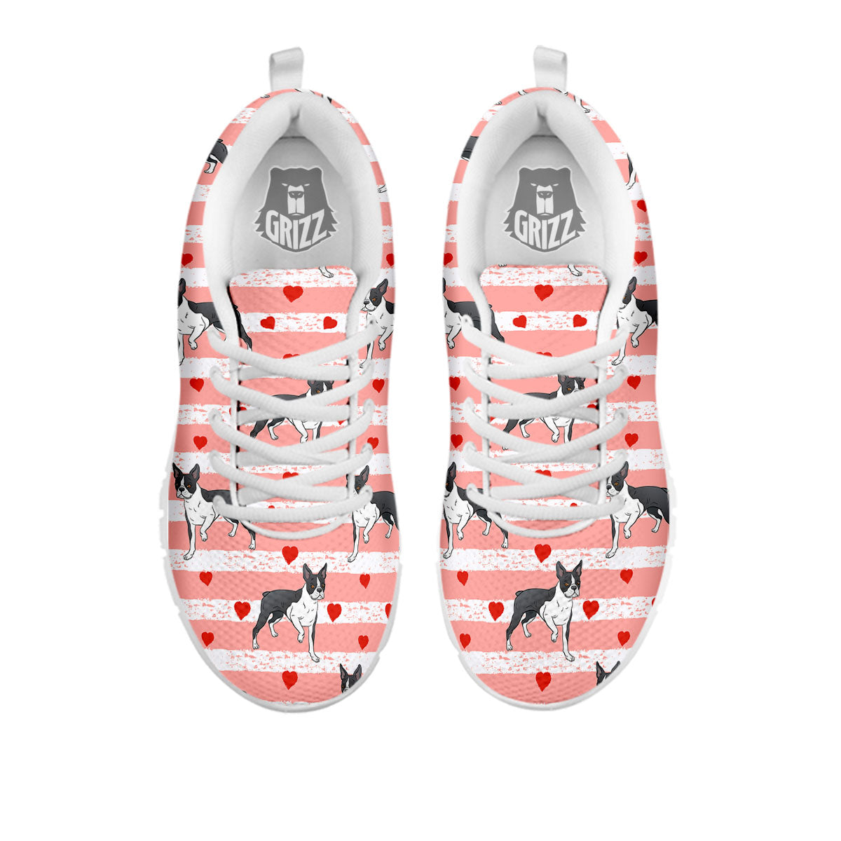Heart And Boston Terrier Print Pattern White Sneaker-grizzshop